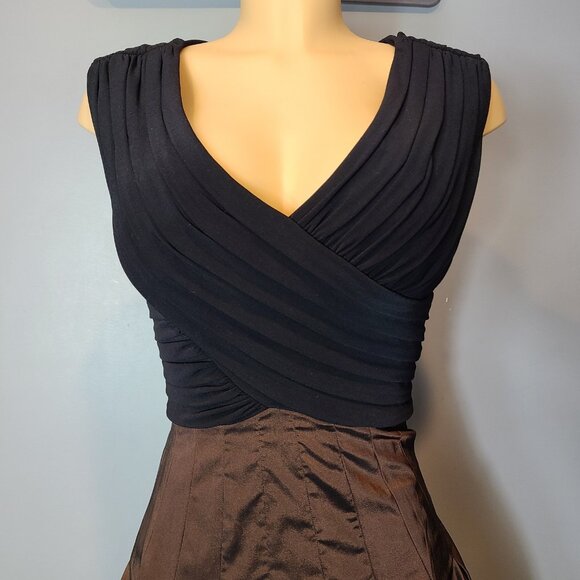 Cache Vintage Y2K Black Brown Taffeta Fit Flare Midi Dress Retro Holiday 1920s - Picture 10 of 11